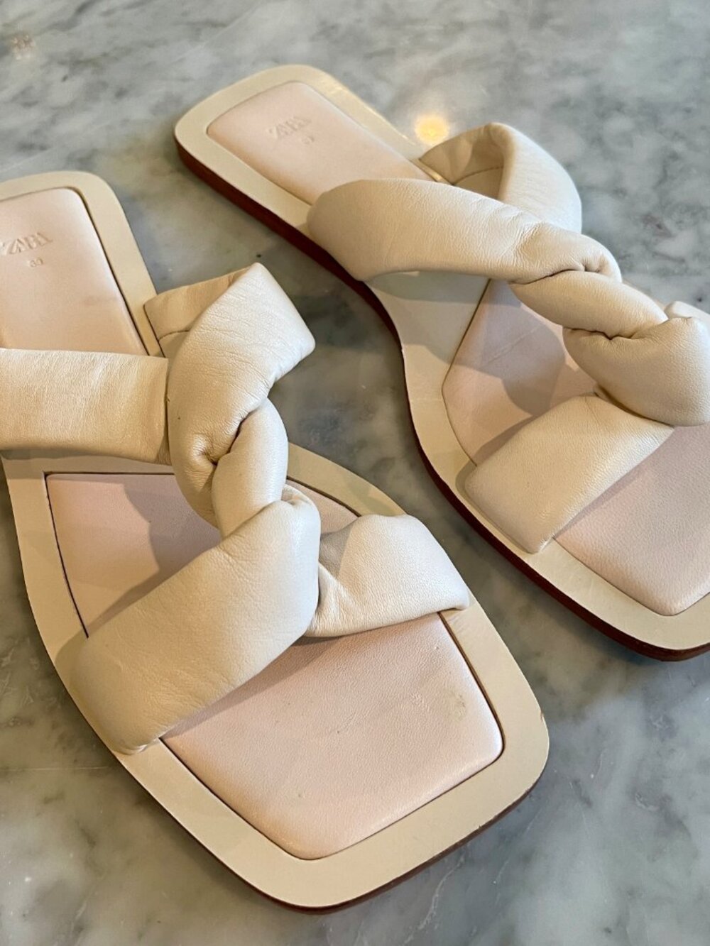 Zara Woven Off-White Leather Flats - Picture 2 of 6